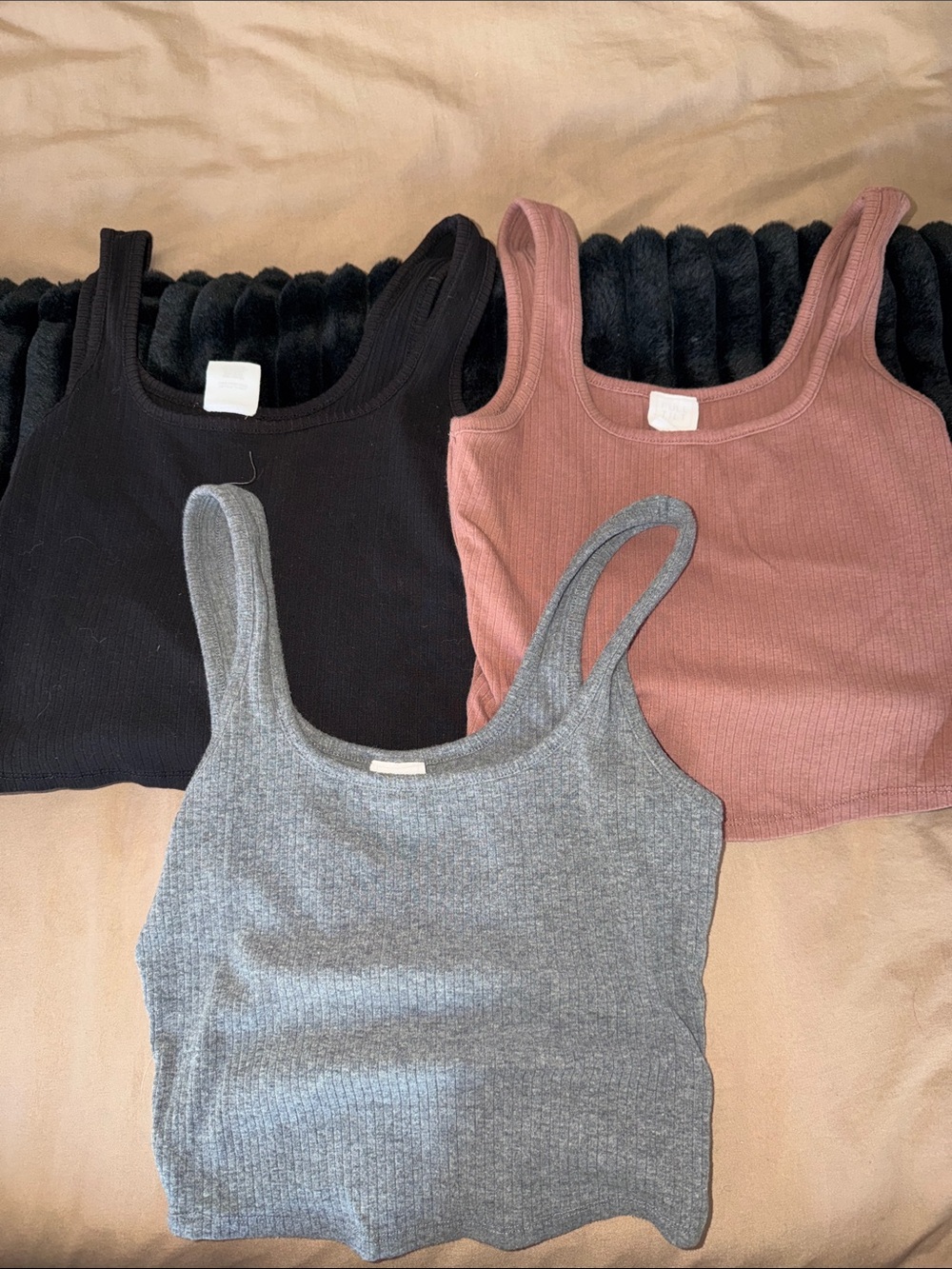 TILT Ribbed Scoop Tank Set — Black, Mauve, Heather Gray